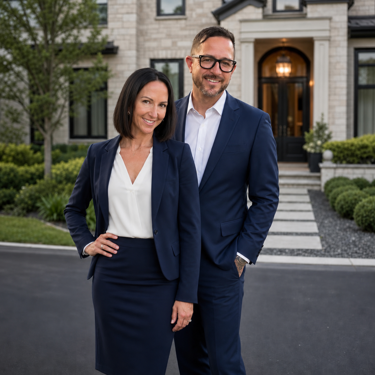 Stacey and Joshua Tyler standing together in front of a home